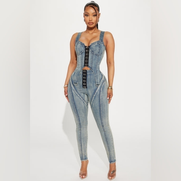 Fashion Nova Denim - Back To You Stretch Skinny  - Vintage Wash Women's Blue Denim Corset Jeans